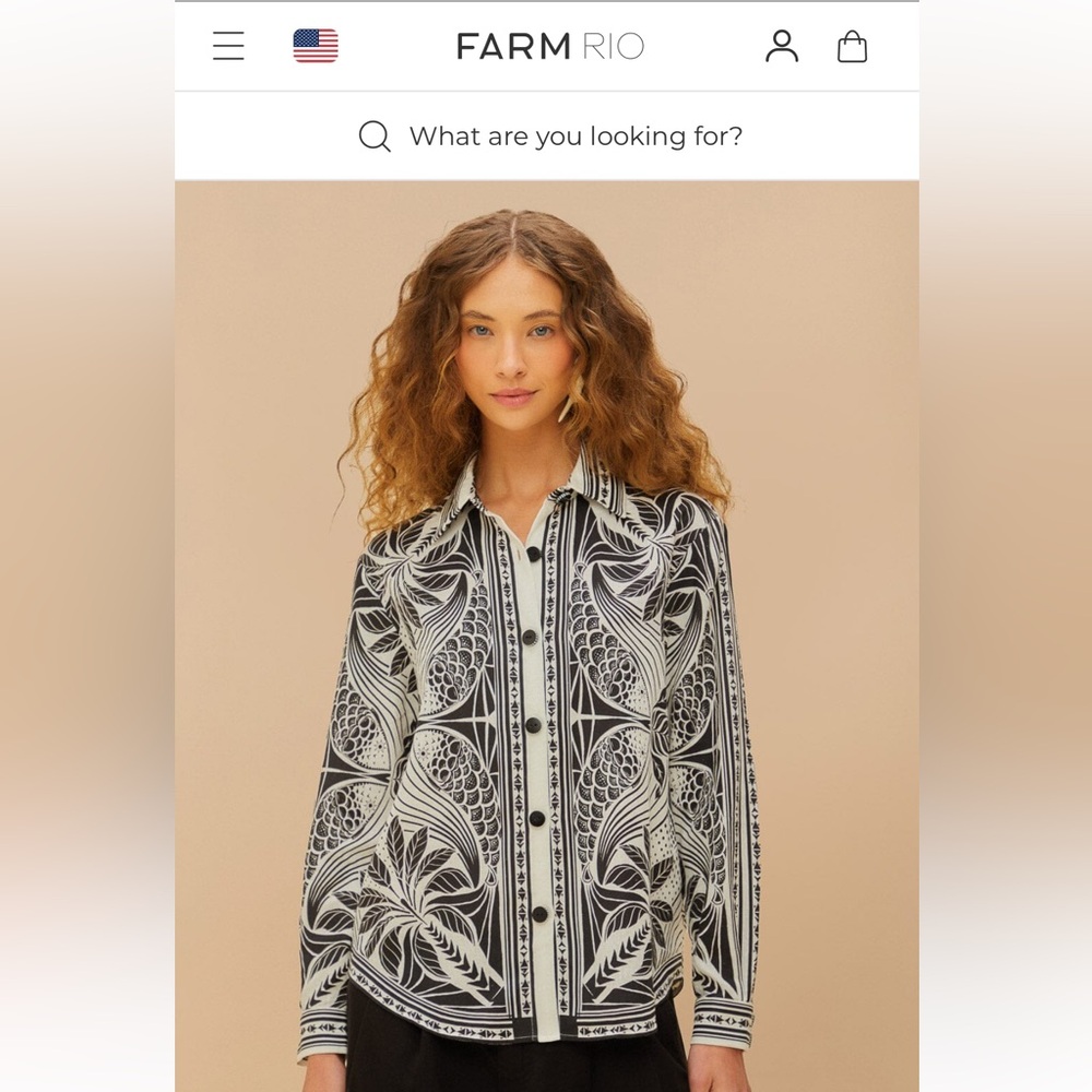 FARM Rio Black and Cream “Elegance Scarf Shirt” Patterned Blouse shirt M